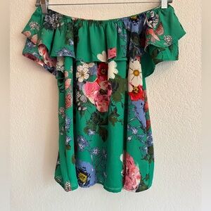 Floral Green Off-Shoulder Top